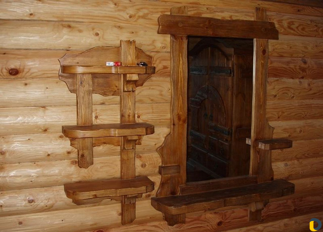 полка деревянная настенная в баню